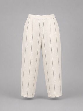CHANDAN Cream Linen Black Stripe Pants by Subhai Apparel